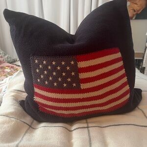 Ralph Lauren Dark Navy Blue Pillow with American Flag Design